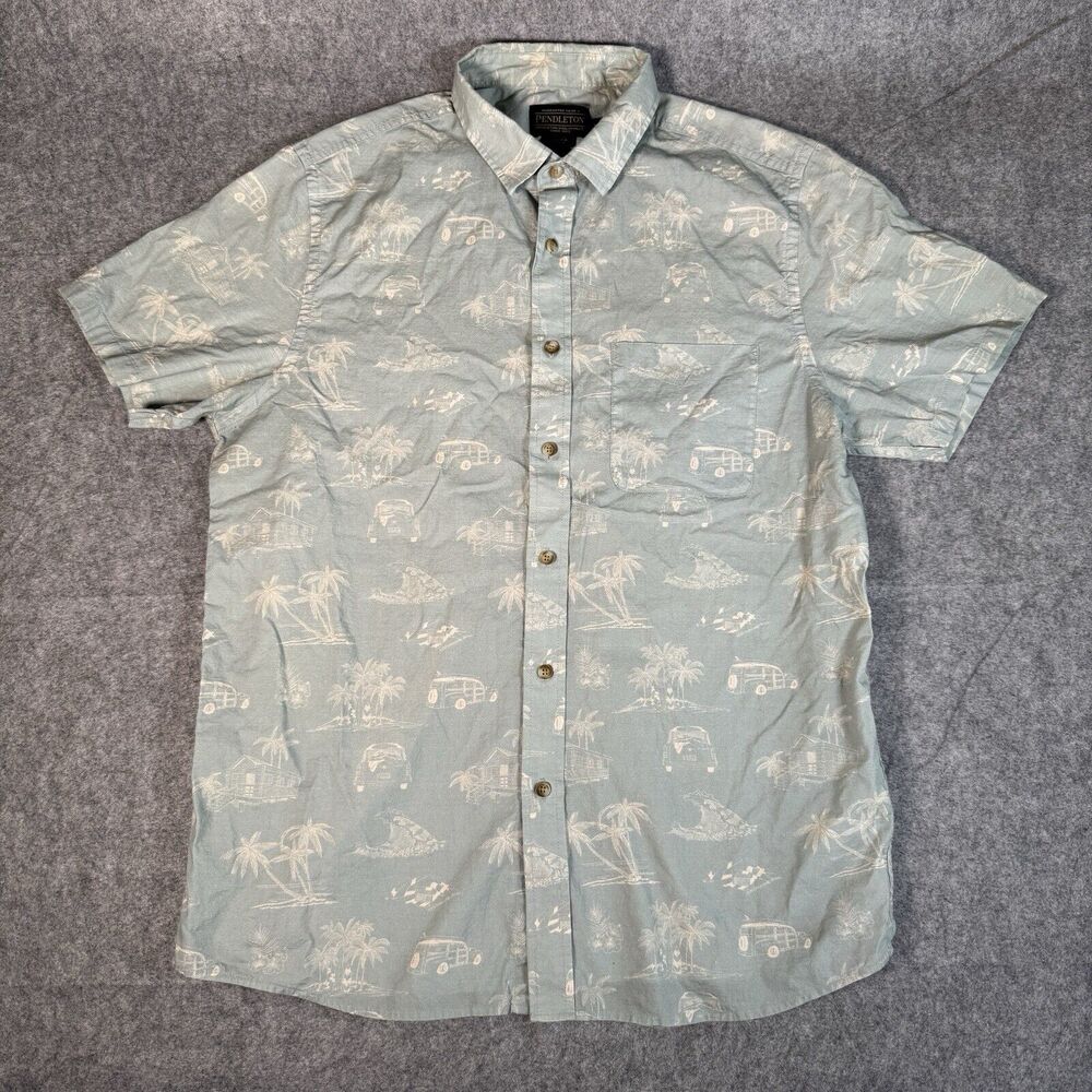 Pendleton Fishing Hawaiian Short Sleeve Shirt Palm Trees Men's Size Large